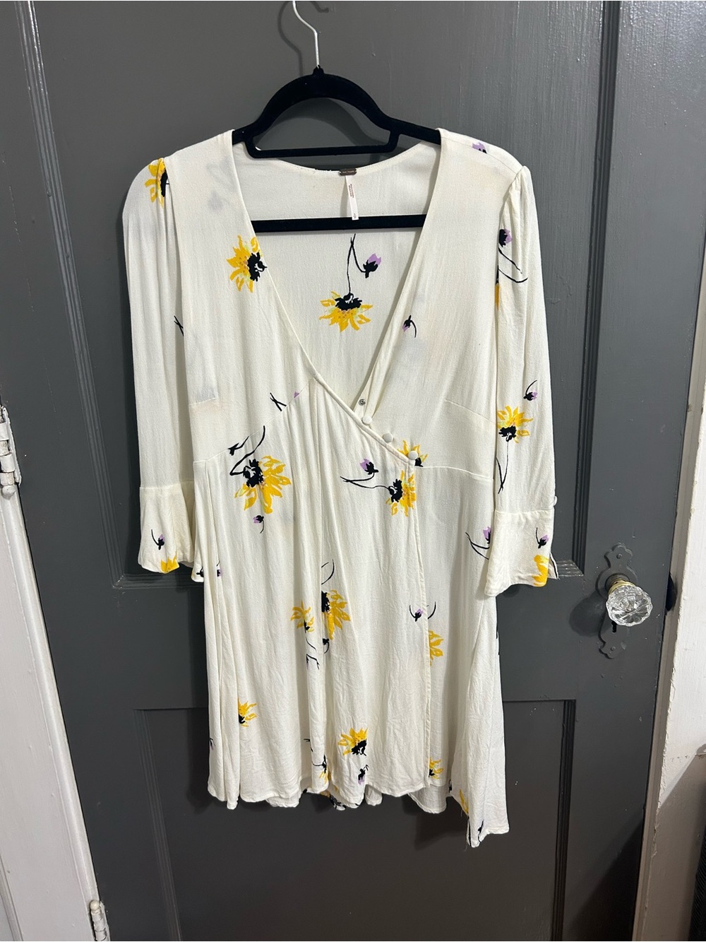 Free People Cream Floral Blouse with Yellow and Purple Accents